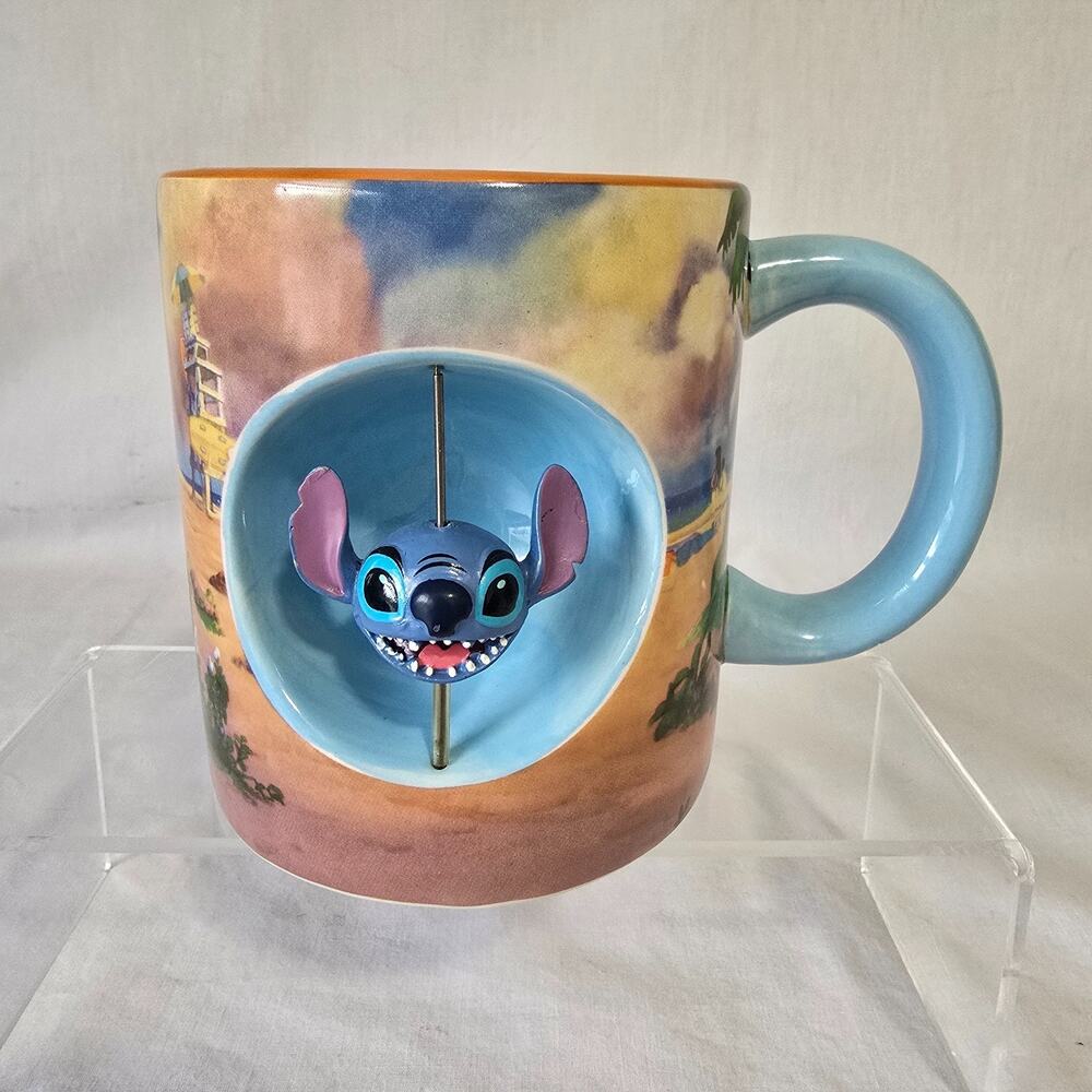 Disney Lilo & Stitch Tropical Spinner Ceramic Mug 3D Rotating Stitch Head EUC